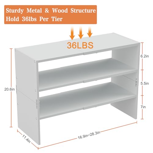 White Shoe Rack Organizer for Closet, 3-Tier Expandable Shoe Shelf, Stackable Iron Wood Combination Shoe Racks Shelves for Closets, Entryway,Small Space,Hallway,Garage,Holds 8-16 Pairs of Shoes - color: White, size: 1 Pack (3 Tier)