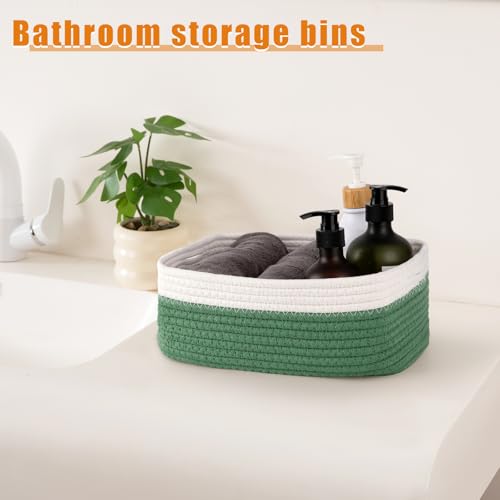 OIAHOMY 4 Pack Storage Baskets for Organizing, Small Bins for Shelves, Cute Decorative Storage Bins, Organizer Baskets for Gifts Empty, 11.8''Lx7.8''Wx4.7''H, Green/White - color: Green/White, size: 11.8"*7.8"*4.7"