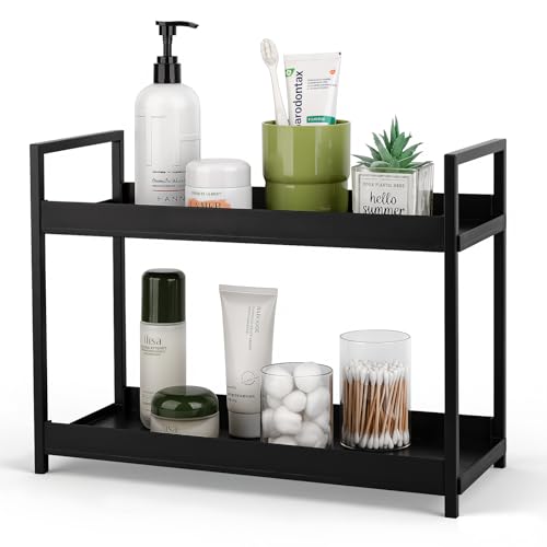 Bathroom Counter Organizer 2 Tier Vanity Storage Countertop Shelf Makeup Organizer Perfume Tray Skincare Holder for Sink, Dresser, Kitchen, Large Black - color: Black, size: Large