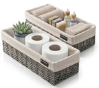 Brookstone Wicker Storage Basket Two Pack Set, Bathroom and Closet Organizers and Storage Bins with Fabric Liner, Grey - color: Grey w/ Liner (2 Pack)