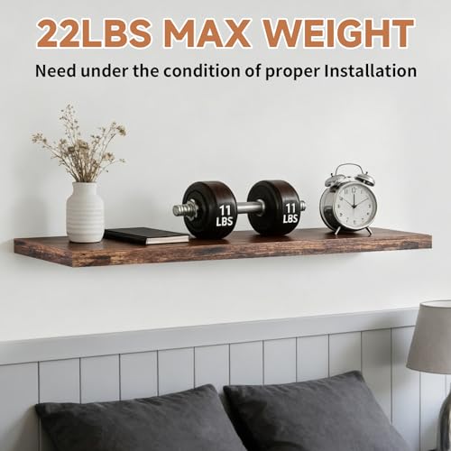 Assembly Easy Floating Shelves Set of 3,24 Inch Wall Mounted Wooden Shelf, Rustic Hanging Shelves for Home Decor, Books and Storage, Organizer for Bedroom,Small Bathroom,Kitchen,Vintage Brown - color: Vintage Brown, size: 24IN