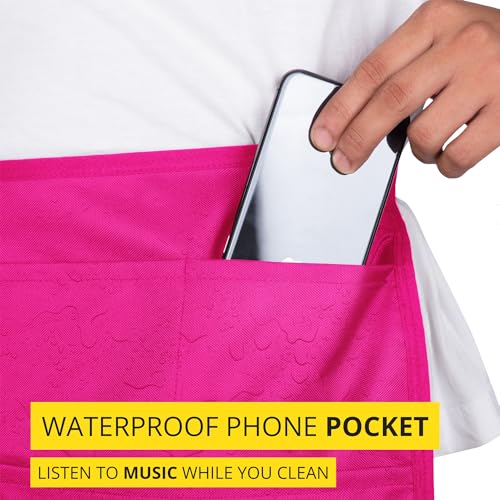 5-Pocket Waterproof Professional Cleaning Apron. Made for Pro Cleaners. Like a Cleaning Caddy Around Your Waist - color: Hot Pink, style: Small