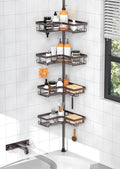 KEGII 4-Tier Corner Shower Caddy Tension Pole - Waterproof Shower Rod Organizer, Floor to Ceiling Tension Rod 25-114.2 inch, Stainless Steel Corner Shower Shelf, Bronze - style: Tension Caddy - Brown