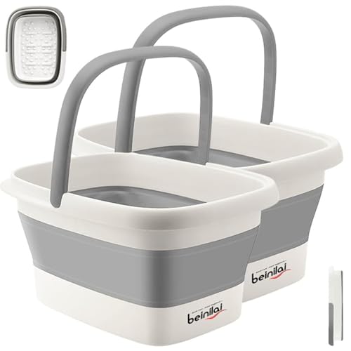 Collapsible Foot Bath Basin for Soaking Feet,Foot Soak Tub,Plastic Foot Bucket with Handles and Massage Acupoint,Foldable Laundry Basket-Gery (2 Pack) - color: Gray, size: 2 Pack