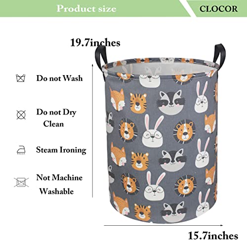 CLOCOR Kids Laundry Basket,Collapsible Fabric Storage Container,Baby Nursery Hamper for Boys,Kids Toys Bucket,Room Decor,Gift Basket(Animal Heads) - color: Animal Heads