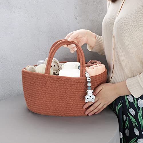 Baby Diaper Caddy Organizer for Girl Boy Cotton Rope Nursery Storage Bin Basket Portable Holder Tote Bag for Changing Table Car Travel Baby Shower Gifts Newborn Essentials Registry Must Have Rust - color: Rust, size: Regular