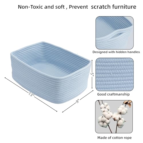 XUANGUO Small Woven Storage Baskets 13“X9”X5“ Decorative Rope Bins for Organizing Shelves, Closets, and Toys, Empty Gift Baskets, Cute Organizer Basket for Home and Office (blue, Large) - color: blue, size: Large