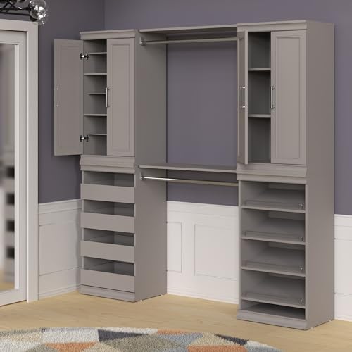 ClosetMaid Modular Storage 68.76-78.78-inch W 4-Drawer 19-Shelf Wood Closet System with Doors, Smoky Taupe - color: Smoky Taupe