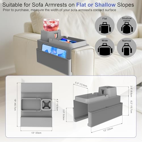 KindGa Couch Cup Holder Tray，Super Large Silicone Sofa Armrest Tray with Side Pockets，Anti-Slip Couch Caddy for Drinks/Phone/Remote/Snacks Sofa Table Organizer，Fathers Day Dad Gifts -Slate Gray - color: Slate Gray