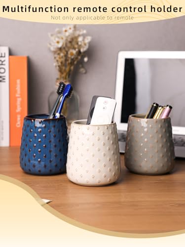 GDCZ Ceramic Remote Control Holder, Remote Caddy Organizer Storage, Remote Organizer for Table, TV Remote Holder, Makeup Brush Pen Holder, 4.2" (White) - color: White