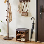 YMYNY Small Shoe Storage Bench with Cushion, 2 Tier Entryway Bench with Shoe Storage, Shoe Rack Bench for Entryway, Living Room, Hallway, Closet, Bedroom, 15.4L*11W*16.54H, Light Walnut HBD028LW - color: Light Walnut