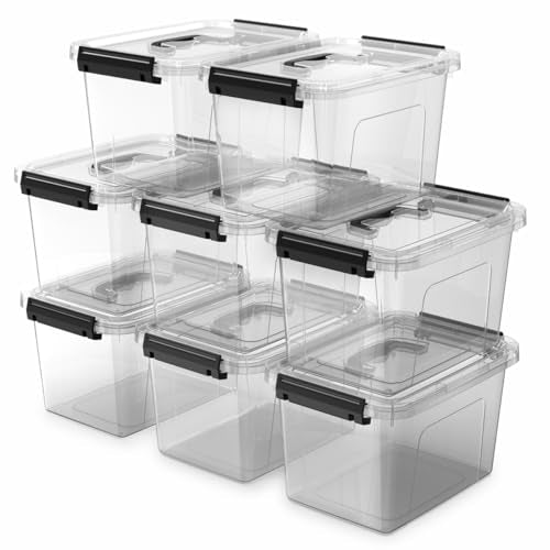 8-Pack Storage Latch Bins with Lids/Handle, 5 Quart Clear Plastic Latching Organize Box, Stackable Storage Containers for Organizing - color: Clear, size: 8 Pack