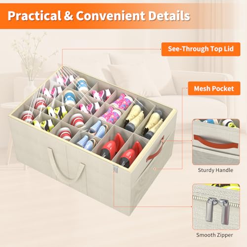 Aokeyee 2 Pack Shoe Organizer for Closet, Large Shoe Storage Box Fits up to 48 Pairs, Space Saving Foldable Shoes Organizer Bin w/Clear Cover and 4 Reinforced Handles, Beige - color: Beige, size: Fits up to 48 Pairs