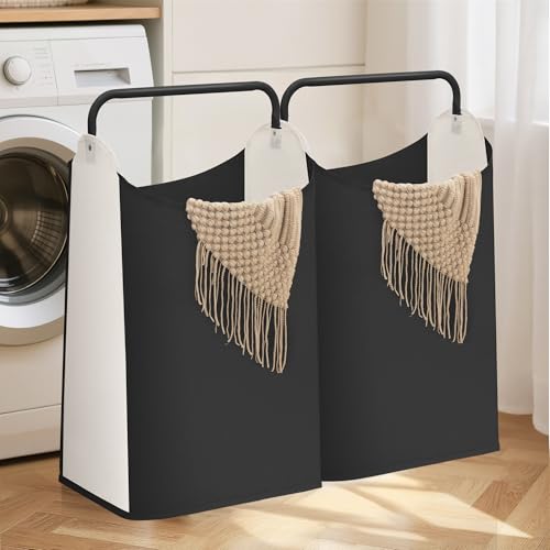 STORAGE MANIAC 2 Pack Large Laundry Hamper with Sturdy Metal Handle, Collapsible Laundry Basket, Freestanding Waterproof Clothes Hamper for Laundry Room, Bedroom, Dorm, Towels, Toys, Black & White - color: Black & White, size: 2 Pack