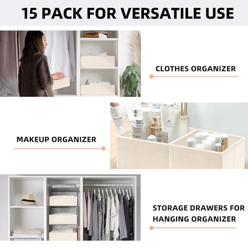 Criusia Closet Drawer Organizer Clothes, 15 Pack Dresser Organizer for Baby Clothes, Fabric Drawer Dividers for Nursery Bedroom (Beige) - color: Beige