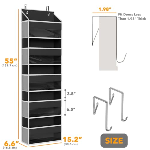 SpaceAid 2 Pack Over The Door Organizer with 5 Large Pockets and 10 Mesh Side Pockets, 5 Layers Door Organizer Hanging with Clear Window for Bedroom, Bathroom, Pantry and Nursery, Black - color: Black, size: 2 Pack