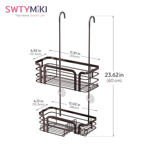 SWTYMIKI Shower Caddy Hanging Organizer - Over the Door Shower Caddy with Soap Holder, 11 Hooks, 2 Installation Ways, Stainless Steel Rustproof Bathroom Organizer, Bronze - color: Bronze