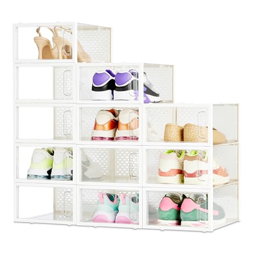 Amazon Basics Stackable and Foldable Clear Shoe Storage Organizer Box, Small, 12-Pack - size: Small