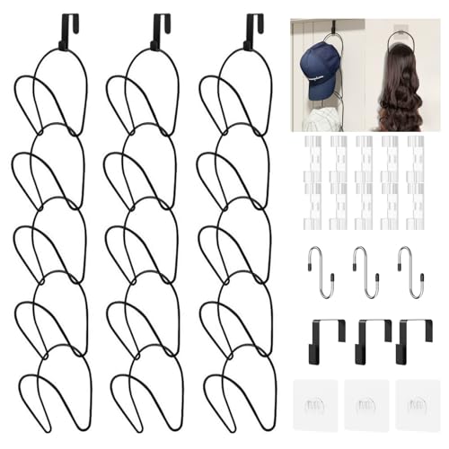 LINFIDITE 15 Pack Hat Rack Hanger Holder Organizer Closet Hanging Baseball Cap Display Storage Rack for Scarves Handbags Towels Clothes Ties Over Door Wall Mounted w Hanging Hook Black - color: 15pcs Black, size: Round Ring