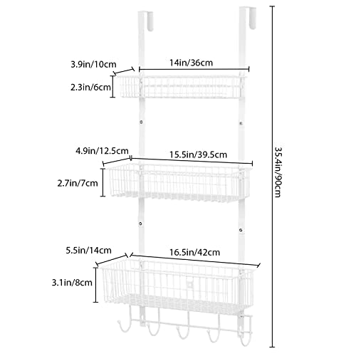 YBING Over The Door Organizer with Hooks Door Hanger Towel Rack with 3 Mesh Baskets Back of Door Hanging Shelf Organizer Behind Door Pantry Organizer for Bathroom Bedroom White - color: White