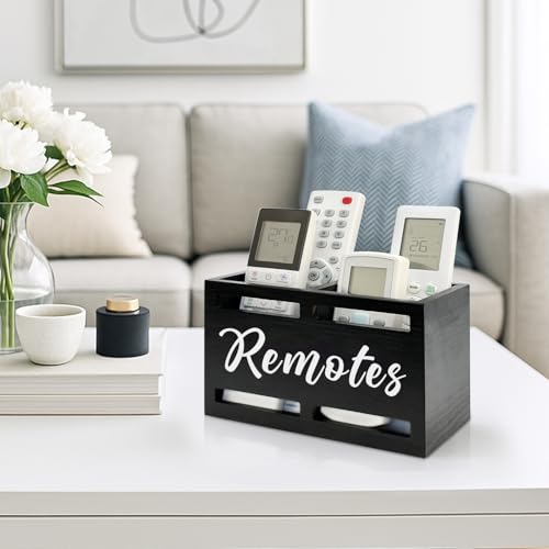 Wooden Remote Control Holder Wall Mount Remote Caddy for Table Bed TV Controller Holder Remotes Control Organizer for Wall Bedside Decorative Remotes Storage Box for Nightstand Couch Organizer 2 Slots - color: Black, size: 2 Slot
