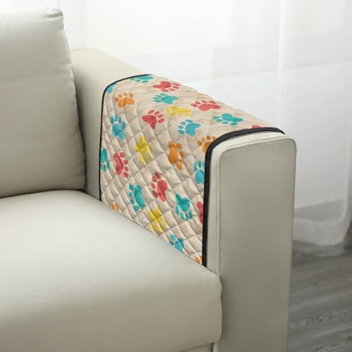 Colorful Dog Paw Print Sofa Armrest Slipcovers Arm Covers for Recliner Anti-Scratch Couch Arm Protector Control Holder Sofa Armrest Organizer for Magazine, Tablet, Phone, iPad - color: Colorful Dog Paw
