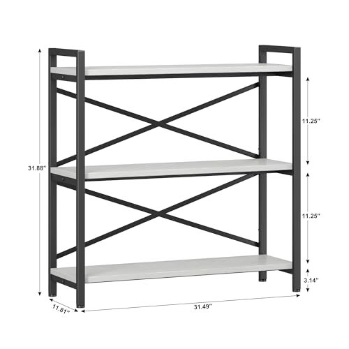 Homeiju 3 Tier Bookshelf 31.49" Width, Wood and Metal Etagere Bookcase, Vintage Farmhouse Modern Wooden Big Book Shelf for Home Living Room Bedroom Office Storage(White) - color: White, size: 3 Tier - 31.5" W