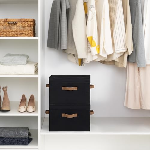 StorageWorks Fabric Storage Bins with Lid, Decorative Storage Boxes for Shelves, Stackable Closet Organizer Basket with Handles, Large, Black, 2-Pack - color: Black, size: Large