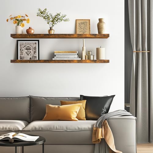 BAYKA Floating Shelves, 48 inches Long Wall Mounted Rustic Wood Shelves for Bathroom, Bedroom, Living Room, Kitchen, Office, Hanging Shelf for Books/Storage/Decor(Rustic Brown,Set of 2) - color: B. Rustic Brown - Americana Farmhouse Style, size: 48inches