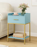 Nightstand,Modern Bedside Table Night Stand with Storage Drawer and Open Shelf,Small End Side Table for Bedroom,Living Room,Blue - color: Blue