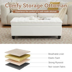 WUTUTUEE 51" Fabric Storage Ottoman Bench, Upholstered Rectangle End of Bed Storage Ottoman Tufted Living Room Bedroom Bench with Safety Hinge, Solid Wood Legs, Loads 500 lb(Beige) - color: Beige-fabric