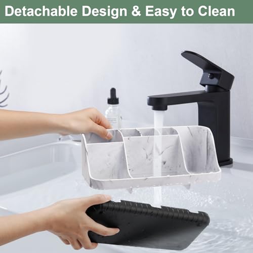 GFWARE Marble Bathroom Countertop Organizer - Detachable 7 Slots Kids Electric Toothbrush and Toothpaste Holde Drainage for Bathroom Accessories Organization Counter Vanity Storage, Black - color: Marble Black