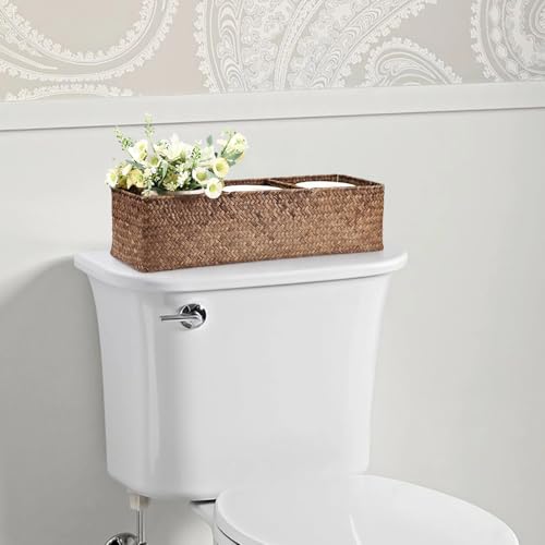 Seagrass Shelf Basket with Dividers, Rectangular Woven Storage Baskets for Organizing, Decorative Wicker Narrow Basket Tray with 3 Sections for Shelves, Toilet Tank, Bathroom Counter - color: Coffee