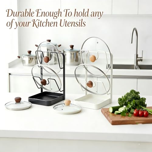2 Tier Pot Lid Holder Rack for Kitchen Storage, Multifunctional Pan Lid Organizer for Countertop, Kitchen Spoon Rest with Lid Holder Rack for StoveTop White - color: White