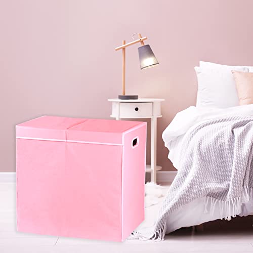 Simple Houseware Double Laundry Hamper with Lid and Removable Bags, Pink - color: Pink