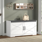 Loomie Shoe Storage Bench, 2-Tier Farmhouse Entryway Bench with Padded Seat Cushion, 13.78" D x 39.37" W x 19.69" H, Slim Shoe Cabinet Bench for Entryway, Living Room, Bedroom (White) - color: White