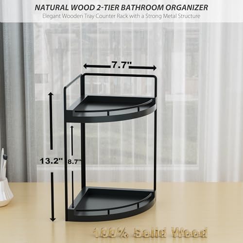Corner Bathroom Counter Organizer, 2 Tier Wood Vanity Storage, Waterproof Skincare Shelf for Kitchen & Toiletries Decor, Dresser (Black-2 Tier) - color: Black-2 Tier