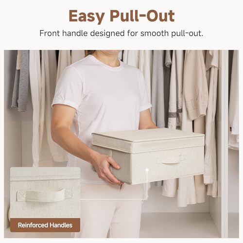 StorageWorks Closet Storage Bin with Lids, Decorative Storage Boxes with Handle, Fabric Storage Bins for Clothes, 15" x11¼x 6¼", Beige, 2-Pack - color: Beige, size: 15"L x 11¼"W x 6¼"H