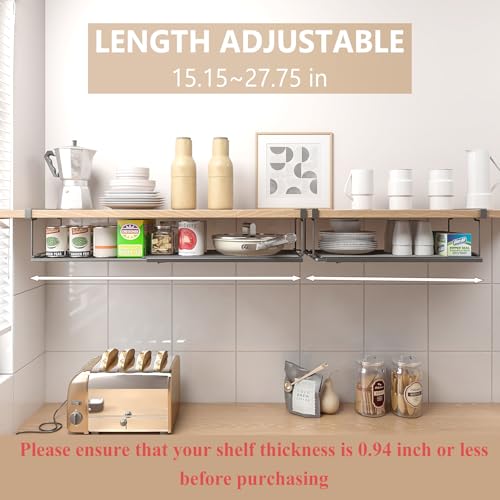 Expandable Under Cabinet Shelf, Extendable Under Shelf Storage with 0.94 Inches Thick Clips for Pantry Cabinet, Laundry Room, Shoe Rack. (Black, 2 Pack, Interior: 3.66" H x 8.26" D) - color: Black-3.66"h X 8.26"d-0.94" Thick Clip, size: 2 Pack