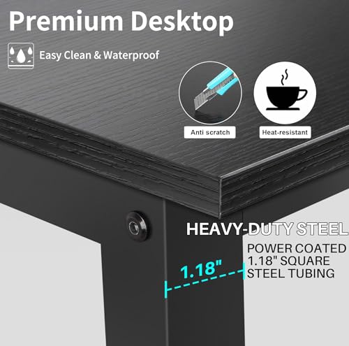 Aquzee Computer Desk with Hutch and Bookshelves, Large Leg Room 55 inch Width Black Desk with Space Saving Storage Shelves, Easy Assemble and All Hardware and Tools Included - color: Black, size: 55inch