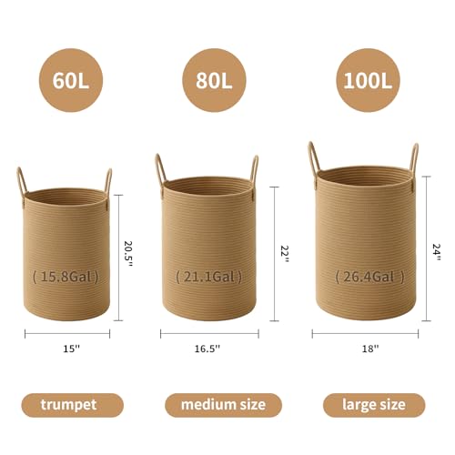 Laundry Basket Hamper Tall Rope Storage Woven for Blanket toys Dirty Clothes in Living Room Bathroom Bedroom (Jute Brown, 80L/21.3Gal) - color: Jute Brown, size: 80L/21.3Gal