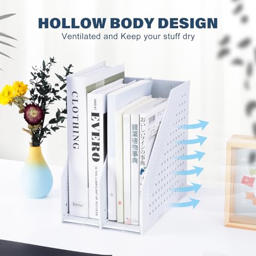 FRETONBA Collapsible Magazine File Holder with 2 Vertical Compartments Foldable Binder Holder for Desk Binder Storage Organizer Plastic Magazine Holders for Shelf, Light Gray - color: Light Grey, size: 2 Compartments - 1Pcs
