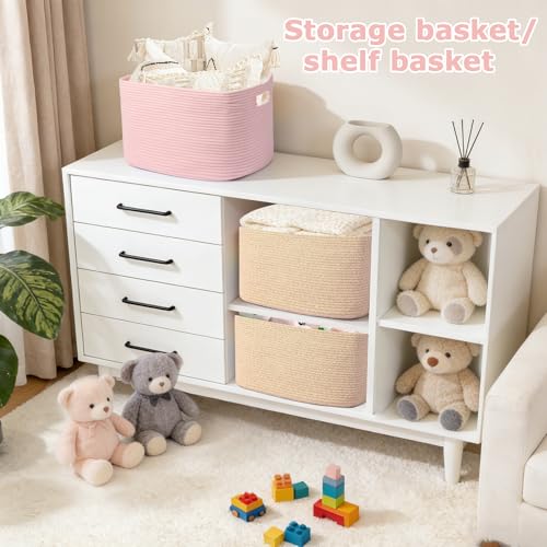 Large 75L Woven Laundry Basket, Collapsible Cotton Rope Storage Hamper for Blankets, Toys, Dirty Clothes, Rectangle Nursery Basket for Living Room, Bedroom, Baby Room - Brown - color: Brown