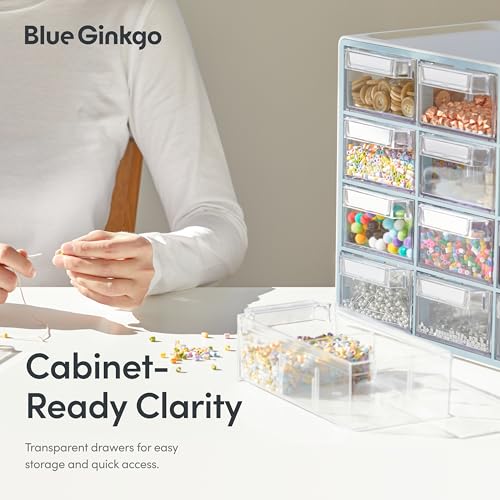Blue Ginkgo Medium 16-Drawer Cabinet – Stackable Clear Organizer for Hardware, Beads, Plastic Bricks, Office, and Craft Storage (Made in Korea, Gray) - color: GREY, size: 16 Drawer
