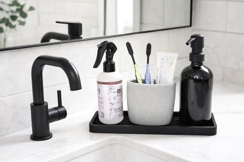 Happitasa Silicone Sink and Surface Organizer Tray, Sponge Holder, Vanity Tray, Heat Safe, Dishwasher Safe, for Bathroom and Kitchen Organization (Grey, 12"x4") - color: Gray, size: 12" x 4" x 0.6"