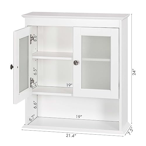 Spirich Bathroom Cabinet Wall Mounted, Medicine Cabinet Organizer with Glass Doors and Adjustable Shelves, Bathroom Wall Cabinet Over Toilet, White