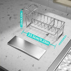 HapiRm Sponge Holder for Kitchen Sink - Self-draining Sink Caddy with Brush and Dishcloth Holders with Sloping Drainage - Silver - color: Silver-sloping, size: with Dishcloth Holder
