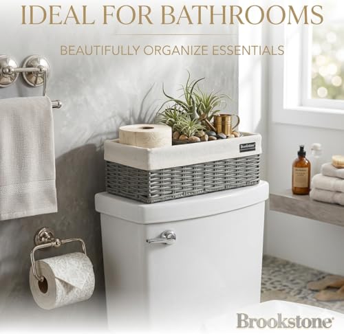 Brookstone Wicker Storage Basket Two Pack Set, Bathroom and Closet Organizers and Storage Bins with Fabric Liner, Grey - color: Grey w/ Liner (2 Pack)