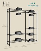 SONGMICS Portable Closet Wardrobe, Clothes Rack, Closet Organizers and Storage, Freestanding Clothing Rack with 7 Shelves, 2 Hanging Rods, Metal Frame Rack, for Bedroom, Entryway, Black ULGR010BZ03S - size: 49.1"L