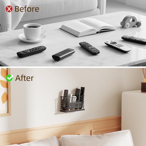 Remote Control Holder, 5-Slot TV Remote Holder Wall Mount, Universal Remote Caddy Large Size Design for Wall Table Living Room Bedroom, Easy Installation - color: Black-5 Slot